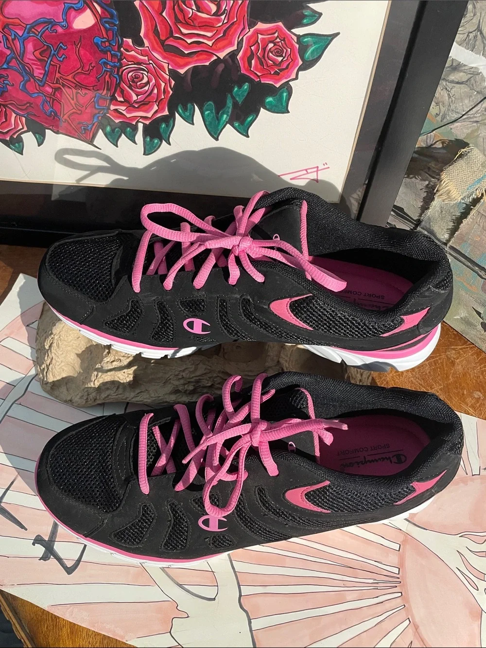 Champion Black and Hot Pink Women's Athletic Sneakers